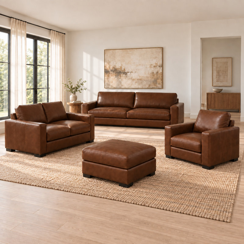 Iljan Square Leather Ottoman