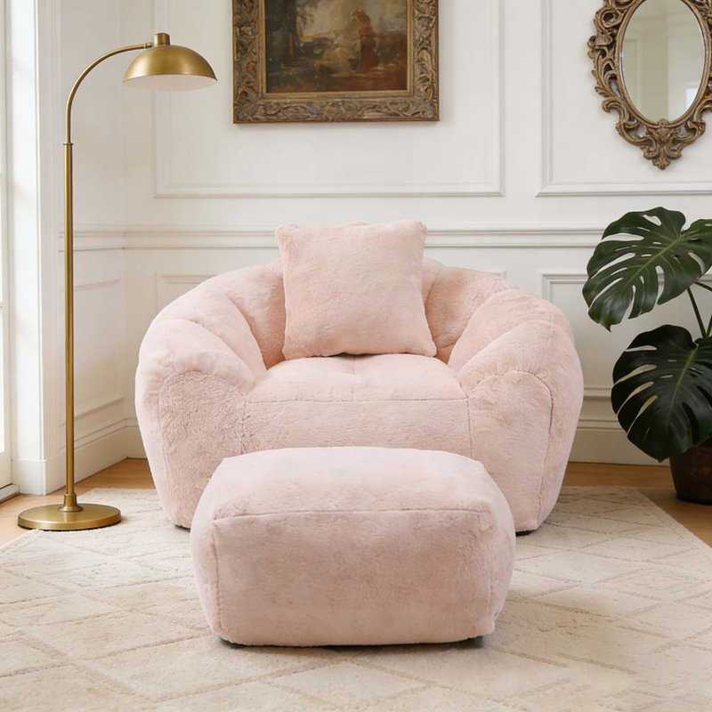 Fauteuil à billes avec repose-pieds, Rose