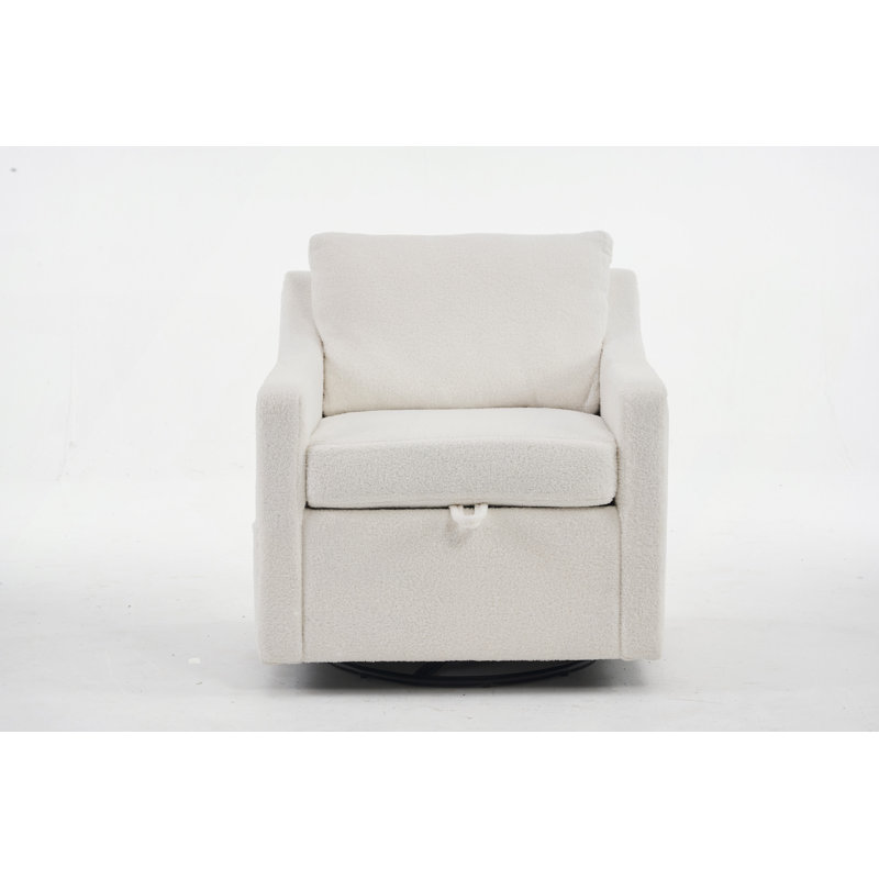 Fauteuil d'appoint pivotant en tissu Elacqua, Peluche blanc ivoire