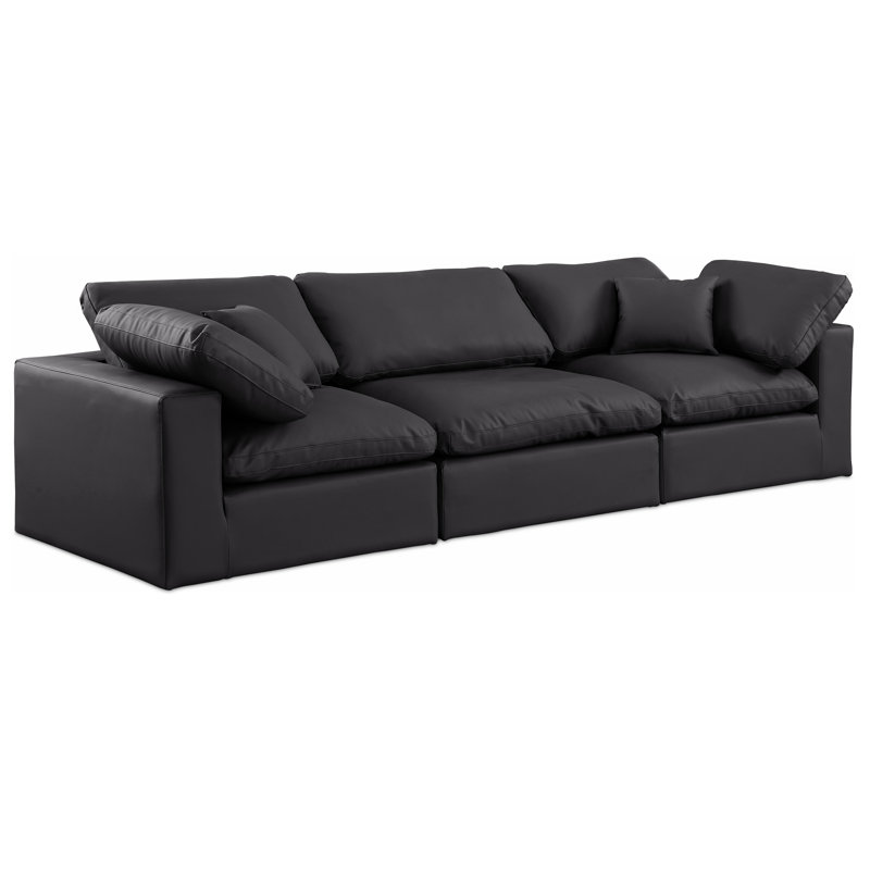 Canapé modulaire 120 po à accoudoirs carrés en similicuir, Cuir végétalien noir