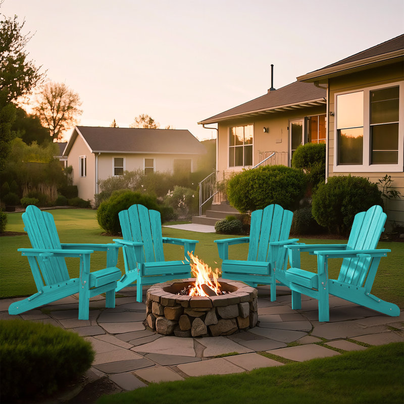 Ayanda HDPE Folding Adirondack Chair With Dual Cup Holder(Set Of 4), Peacock Blue