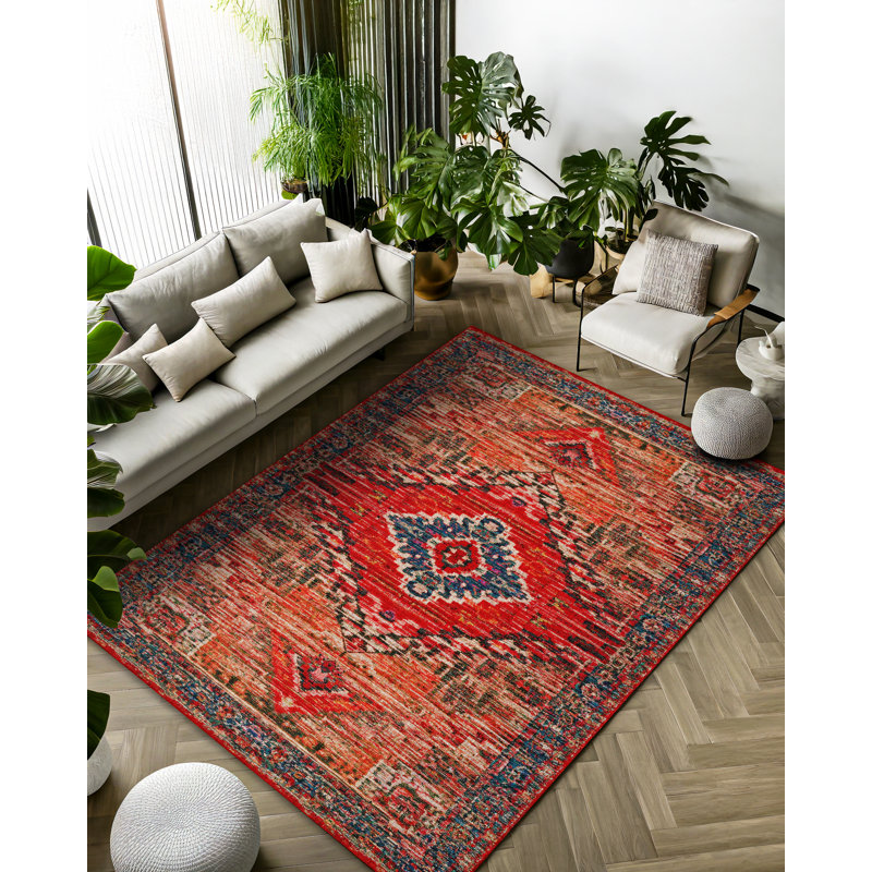 Strawbridge Colorful Moroccan Machine Printed Cotton Polyester Area Rug, Runner 5'3" x 11'6"