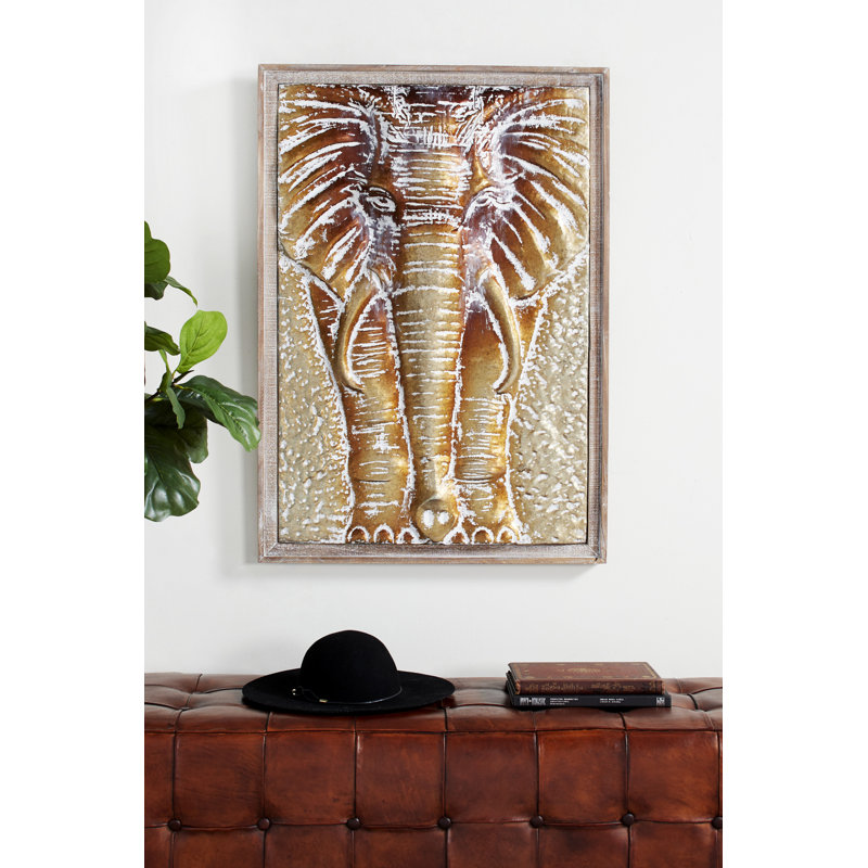 Décoration murale en métal martelé rectangulaire en bois