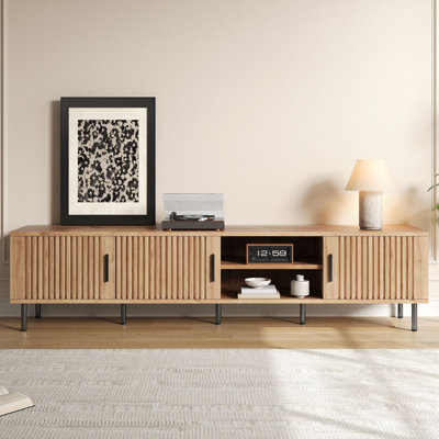 78 inch Modern TV Stand for TVs up to 85", Entertainment Center with Closed Storage & Cable Management, Soft-Closing Hinges, Sturdy Iron Legs for Living Room