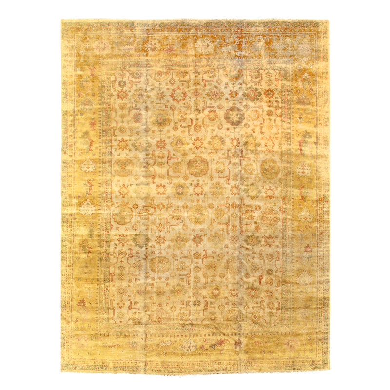 Tapis unique en laine noué à la main beige Oushak 12 pi x 15 pi 8 po