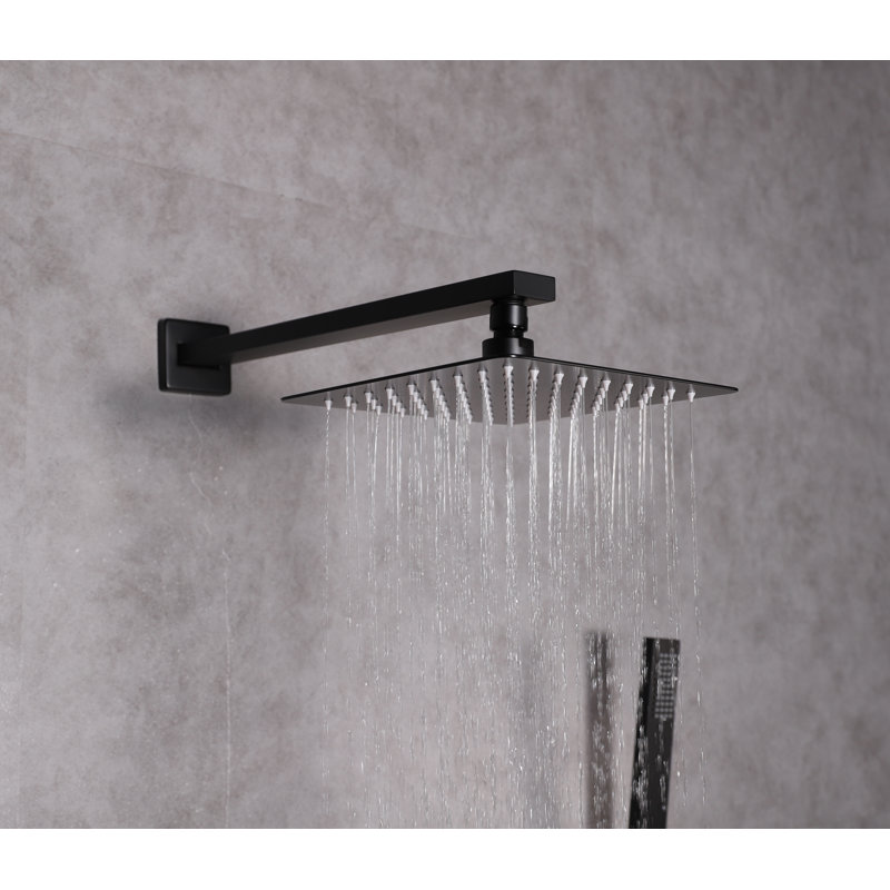 Robinet de baignoire et douche à 1 jet Monte Celo avec pomme de douche carrée et douche à main, Noir mat