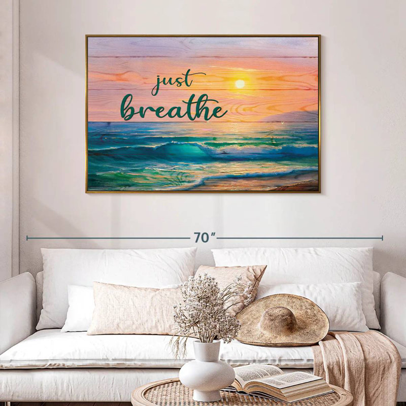 Just Breathe Sunset, 46 po x 31 po, Cadre flottant doré