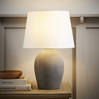 Clint Linen Tapered Shade Grey Etched Hand Finished Ceramic Table Lamp with Bulb