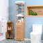Armoire de salle de bain haute avec tiroir et tablettes à lattes, tour en lin de bambou mince avec porte à persiennes