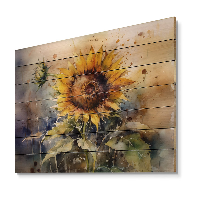 Wahpeton, tournesol jaune, symphonie I sur bois, H 30 po x l 40 po x P 0,78 po