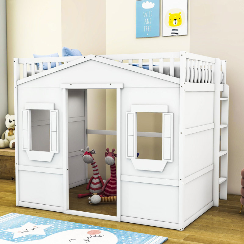 Lit mezzanine avec échelle Arletta Wood House par Harper Orchard, Double, Blanc
