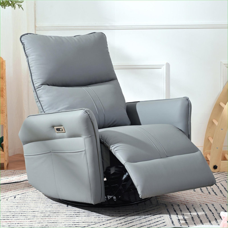  Faux Leather 270° Swivel Rocker Electric Recliner, Compact Single Chair for Small Spaces, Classic Gray, Gray Fabric