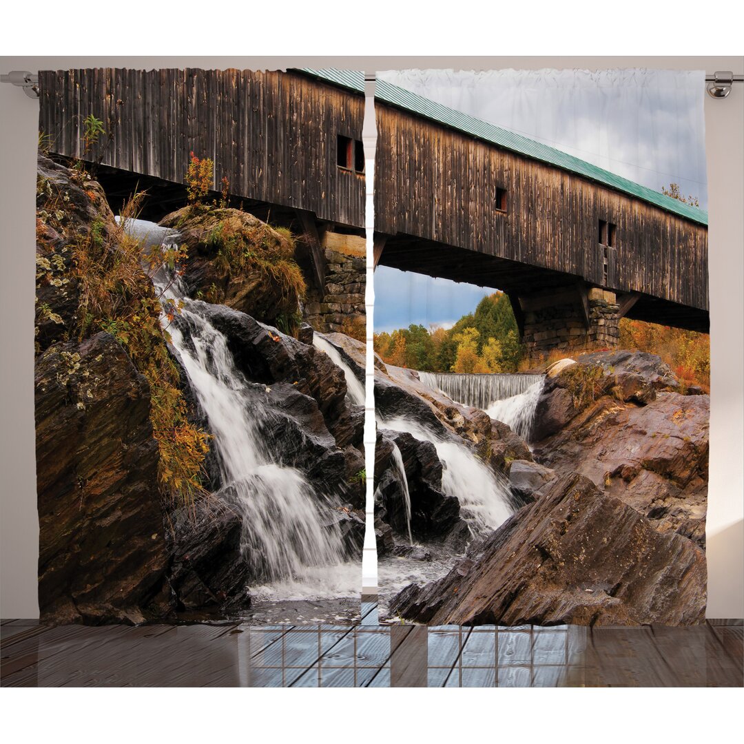 Rustikaler Vorhang, Rustikale Eiche Brücke, Wasserfall, Braun