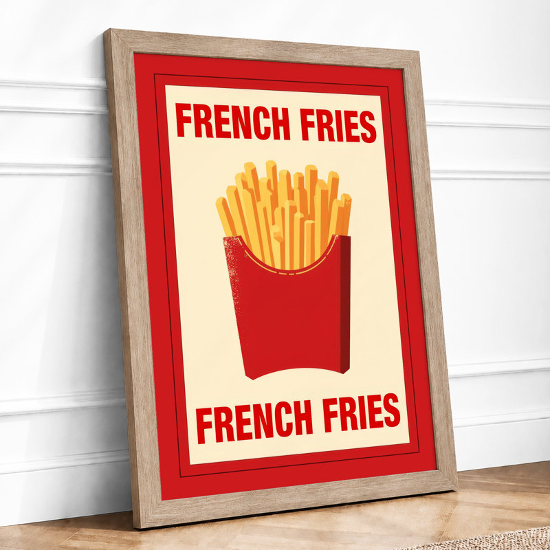 French Fries Poster Retro - Framed Print, A1 - 84.1 x 59.4 cm, Oak