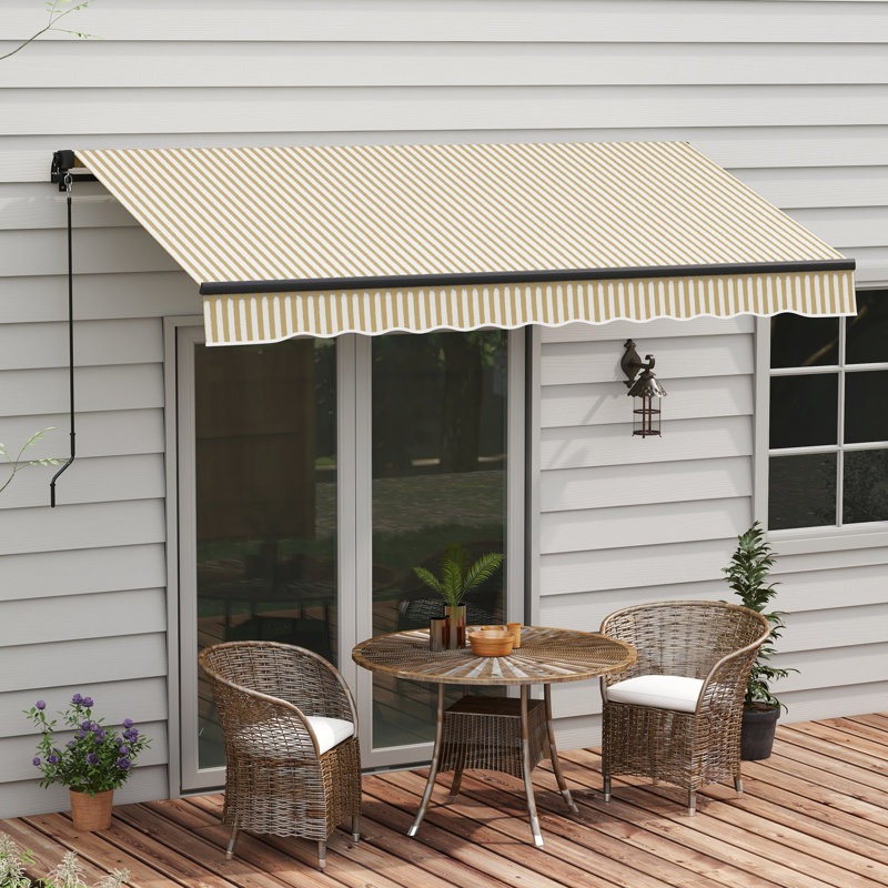 Auvent de jardin rétractable 12 pi x 10 pi, abri de soleil pour le patio avec manivelle, tissu protégé de 280 g / m², structure en aluminium stable, beige pour terrasse et balcon rétractable de 10 pi, manivelle avec parasol robuste