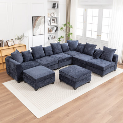Kempson 8 - Piece Upholstered U-Shaped Sectional Sofa With Two Ottomans by Ebern Designs