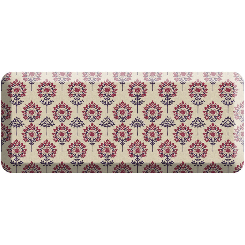 Anti-Fatigue Kitchen Comfort Mat, Blockprint Garden Pattern In Indigo Blossom, Tapis de couloir 2 pi 6 po x 9 pi