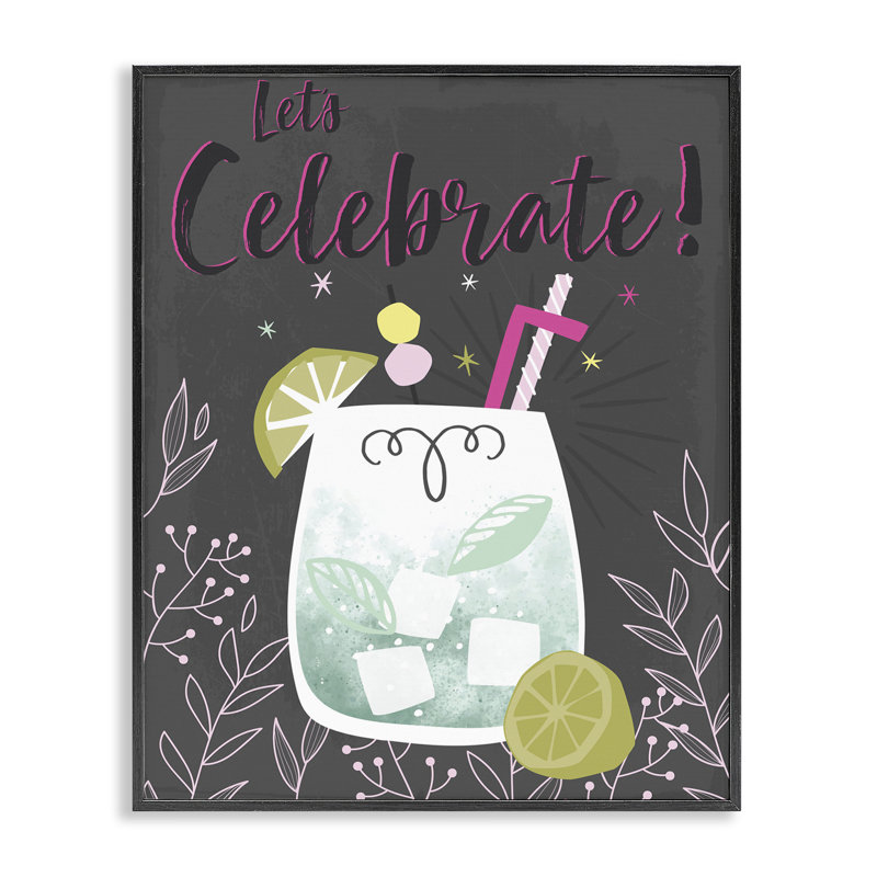  «Let's Celebrate Cocktail», estampe numérique encadrée par Angela Nickeas, H 20 po x l 16 po, Giclée encadrée noir minuit