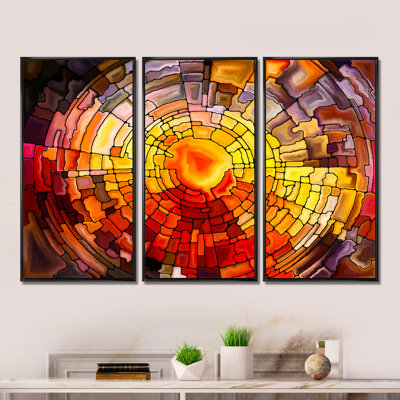 Retour de vitrail - ensemble d'art mural sur toile contemporain encadré de 3