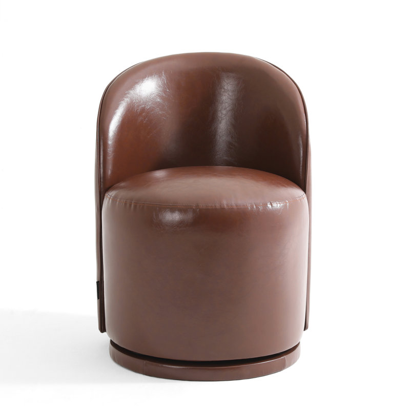 Upholstered Swivel Barrel Chair, Red Brown