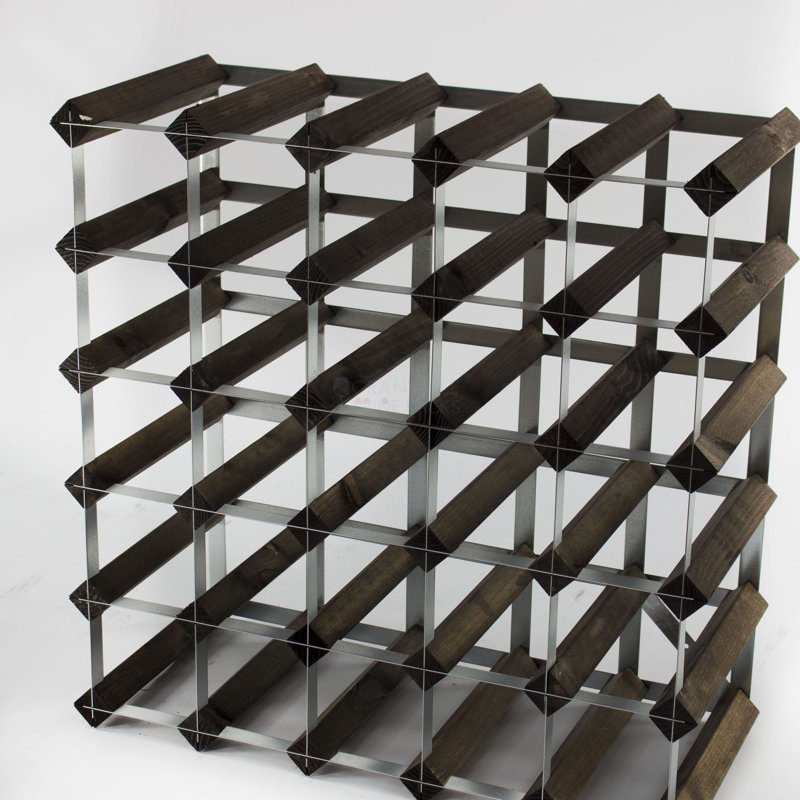 Candace 30 Bottle Floor Wine Bottle Rack, Dark Oak Stained Pine / Galvanised Steel