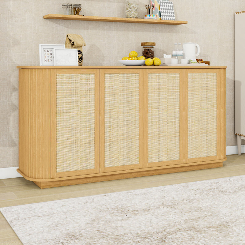 Buffets avec 2 armoires de rangement, meuble télé avec coin arrondi pour le salon,  L 64,3 po x P 15,3 po x H 31,6 po