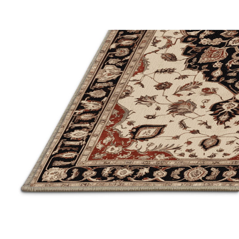 Tapis beige lavable à la machine, Rectangle 5 pi x 7 pi