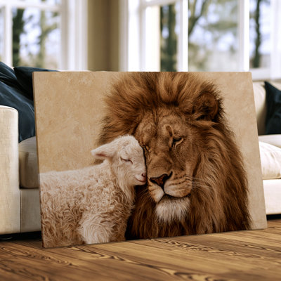 Christian Faith Lion and Lamb Canvas Wall Art Wrapped Print 40x28 Inch - Living Room Decor