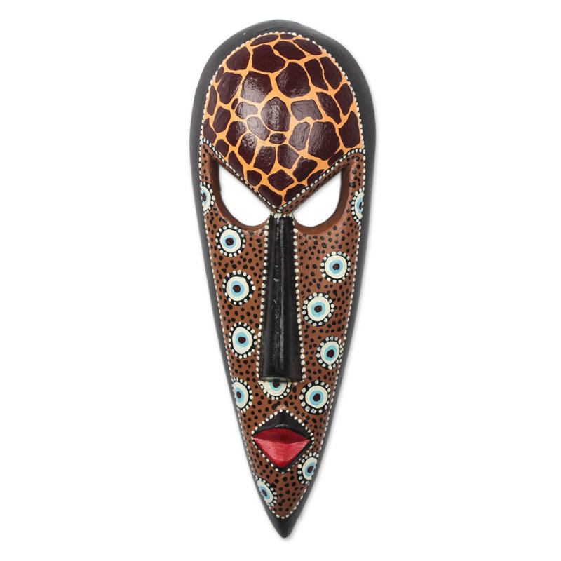 Décoration murale masque en bois africain giraffe face