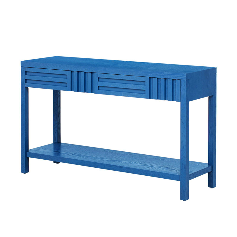 Console moderne avec motif rayé, 2 tiroirs et 2 niveaux, Marine