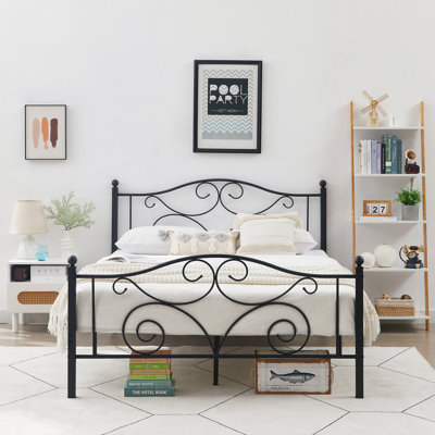 Full Size Bed Frame, Metal Platform Bed with Parisian Style Headboard and Footboard, Heavy-duty Slats Support, Under Bed Storage, No Box Spring Needed
