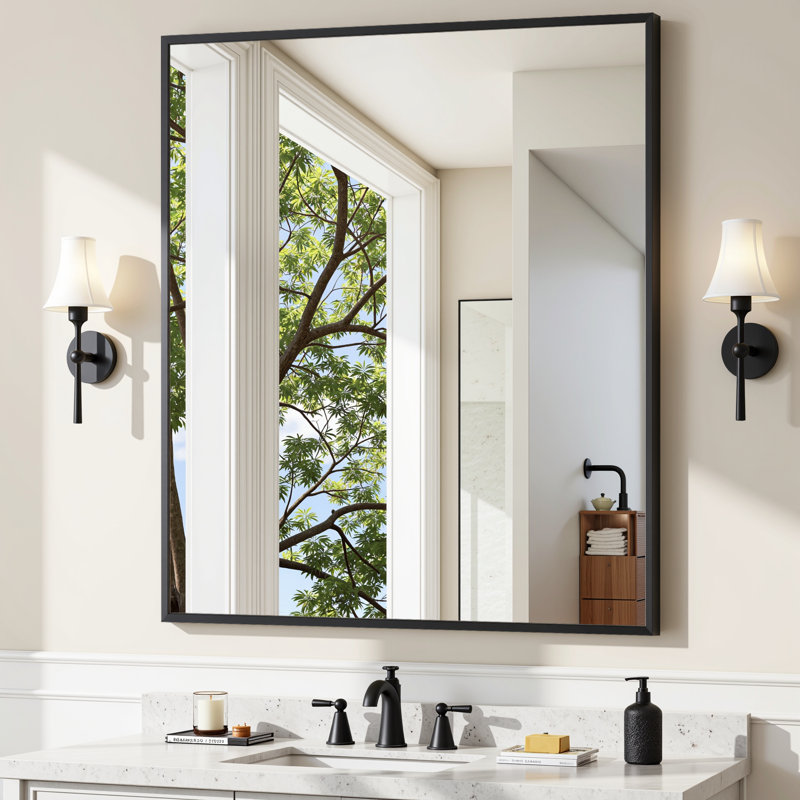Lunara Metal Framed Rectangle Bathroom Wall Mirror with Tempered Glass, 36" x 30"