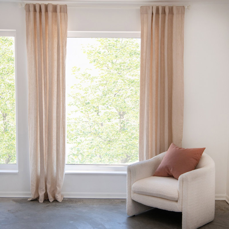 100% French Linen Curtain Set, 50" W x 108" L, Putty Heather