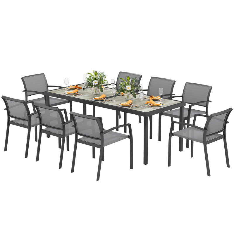 Ensemble repas 9 pièces pour patio avec chaises empilables, table facile à nettoyer