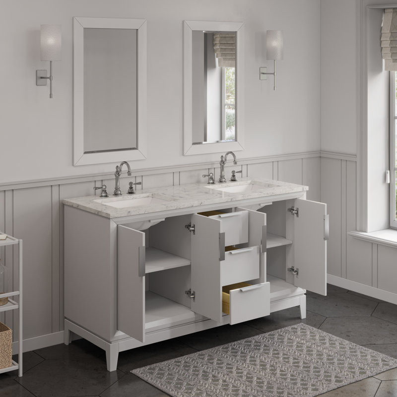 Alexann Marble Countertop Bath Vanity, Hook, Pure White