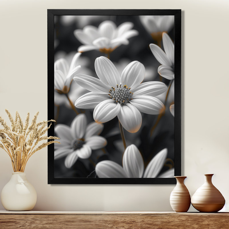 Décoration murale marguerite monochromes noir et blanc Photo II - marguerites, H 32 po x l 16 po x P 1 po, Cadre simple noir
