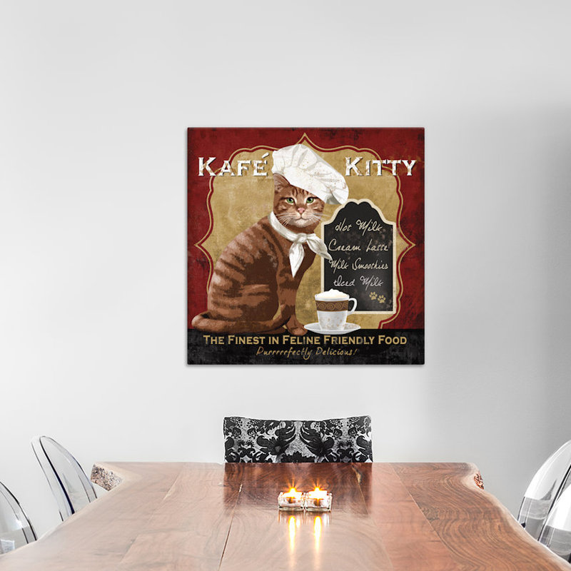 Affiche rétro kafe kitty sur toile tendue, H 26 po x l 26 po x P 1,5 po, Toile tendue, Pas de tapis