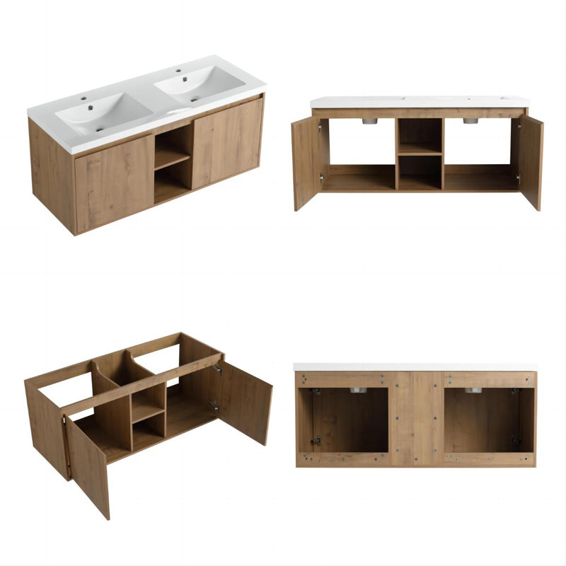 Meuble-lavabo flottant de 48 po avec éviers doubles en résine et rangement ouvert double de Boston de Boston - Conception moderne pour une organisation spacieuse