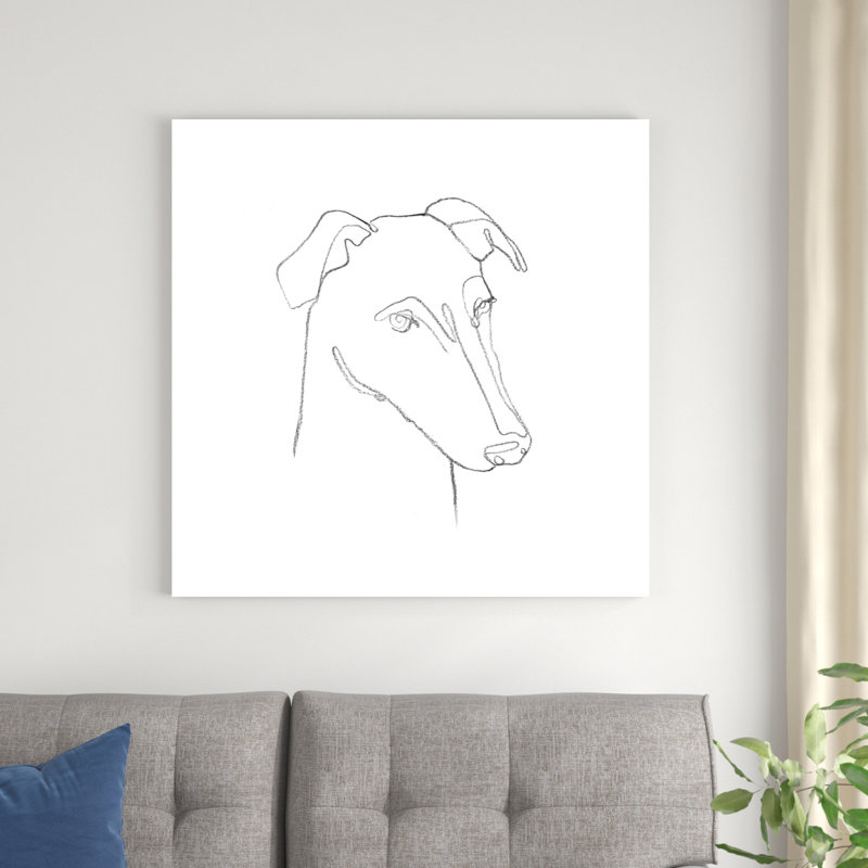 Portrait de lévrier au crayon II, H 36 po x l 36 po