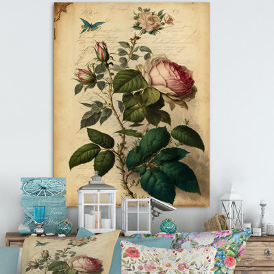 «Pink Rose on Retro Parchment I», reproduction sur toile