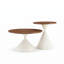Ensemble de tables basses rondes 2 pièces, plateau de table à motif noyer avec base en acier, table basse multifonctionnelle (blanc et noyer)-731501656