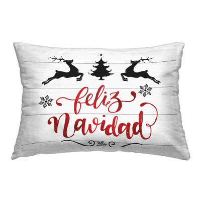 Feliz Navidad con Renos Outdoor Printed Pillow by Lettered and Lined