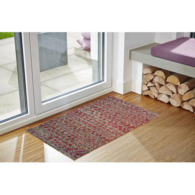 Tapis gris/rouge 2 pi x 3 po one-of-kind diamond handwoven Calliope