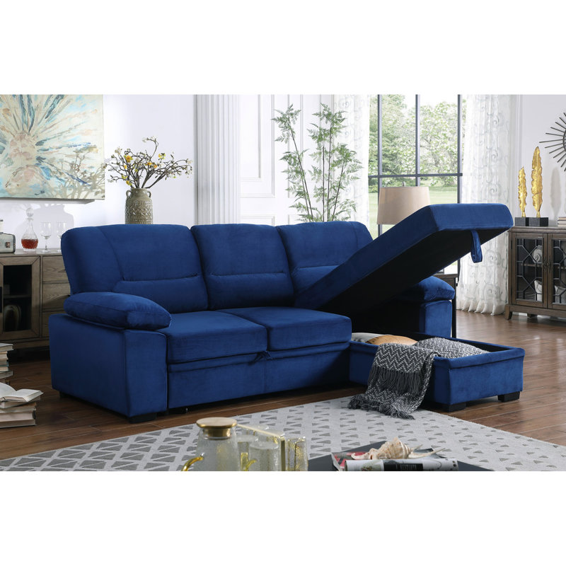 Canapé-lit réversible 97,5 po en velours bleu avec apparence modulaire remarquable