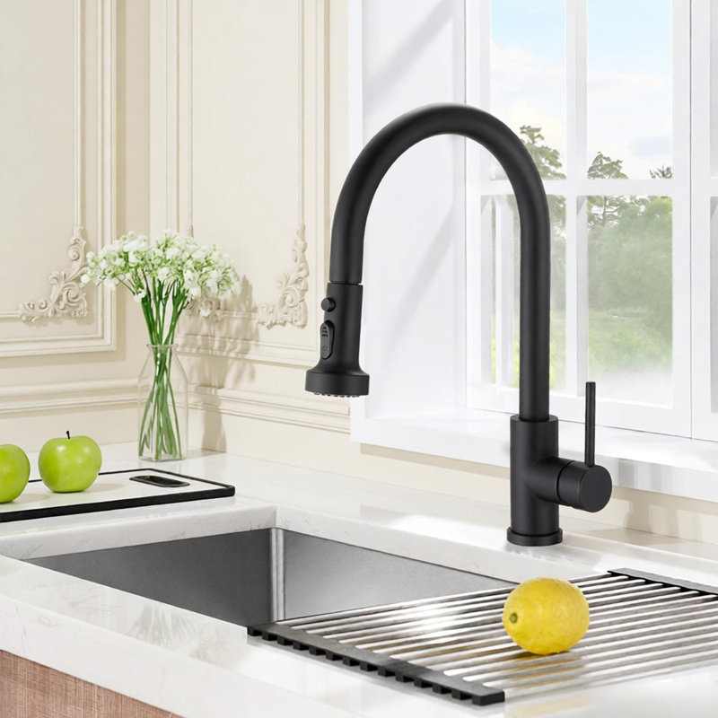 Pull Down Kitchen Faucet With Sprayer, Matte Black