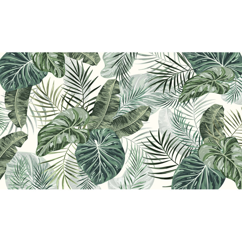 Papier peint amovible à motif d'aquarelle exotique, L 35,04 po x l 55 po