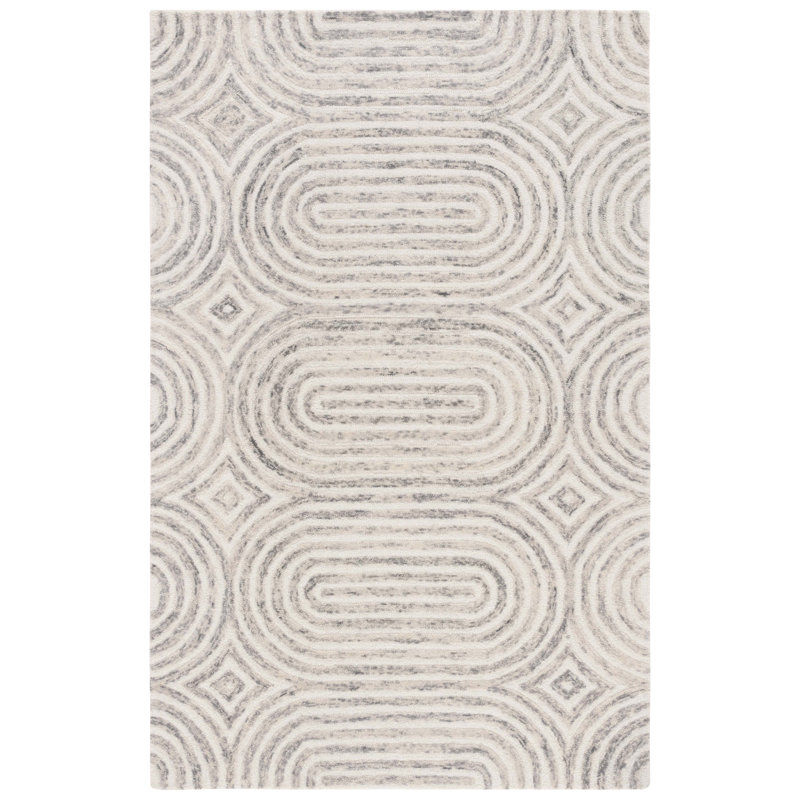 Azrael Hand Tufted Wool Cotton with Latex Geometric Rug in Ivory/Gray, Rectangle 3' x 5'