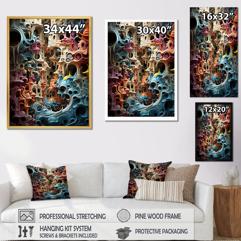 Surréalisme chaotique, architecture I sur toile, Cadre flottant noir, H 44 po x l 34 po x P 1,5 po