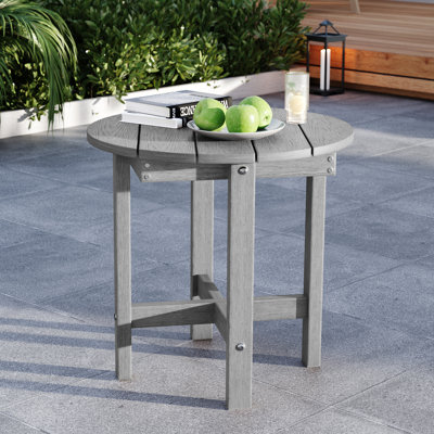 HDPE Small Round Outdoor Side Table, All-Weather Patio End Table for Deck Porch Backyard