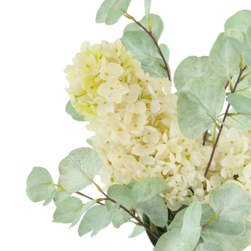 Hydrangeas and Eucalyptus Arranged in Ceramic Vase